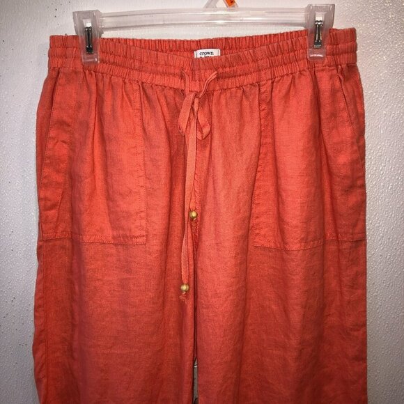 Crown and Ivy Beach Womens Small Salmon Linen Pull On Straight Boho Pants Size S - Picture 5 of 9